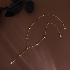 Collier personnalisé avec logo, en acier inoxydable plaqué or 18 carats, résistant à l'eau et inaltérable, en forme de Y avec étoile, pour femme - Product Image 3