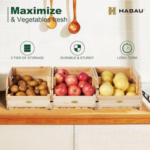 Cesta de almacenamiento de madera rectangular con asa para cocina, caja para guardar frutas y verduras - Product Image 5