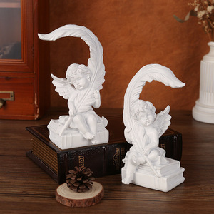 Estatuas de ángeles de resina de Mystic Arts con alas de plumas, decoración de estilo europeo para sala de estar, oficina, escritorio, regalo. - Product Image 2