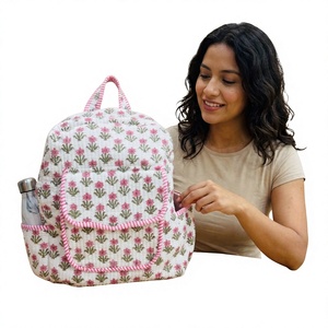Premium cotton quilted backpack floral block print travel daypack lightweight women <b>college</b> office backpack custom size manufact - Product Image 1