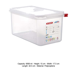 Bac alimentaire en polypropylène GN 1/3 32,5 × 17,5 × 15 h cm, avec couvercle, -40/+95 ° C Araven - Product Image 3