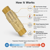 Vanne thermostatique de recirculation d'eau chaude en laiton 1/2 pouce avec clapet anti-retour intégré, auto-activée, TRV OEM, température réglable, garantie 18 mois