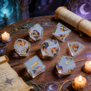 ชุดลูกเต๋าแฟนตาซีลายมังกรสำหรับเกม D&D แบบขายส่งจำนวนมาก ลูกเต๋าหลายเหลี่ยมคมกริบ สำหรับเกมกระดาน RPG ของขวัญสำหรับงาน<span class=keywords><strong>ป</strong></span>าร์ตี้ - Product Image 6