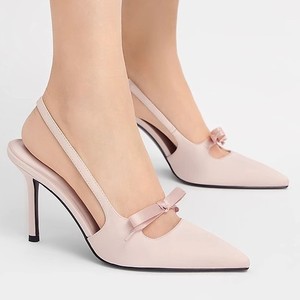 Spring Summer Collection Beautiful High-Heeled Women's Sandals With Pointed Bow Design PU Insole Wholesale - Product Image 4