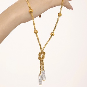 <b>Long</b> Tassel Women Ball <b>Chain</b> <b>Necklace</b> Stainless Steel 18k Gold Plated Minimalist Euramerican <b>Necklaces</b> Jewelry - Product Image 2