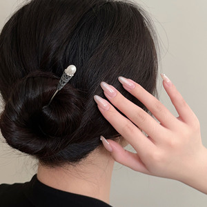 Fourchette à cheveux en argent pur S925 avec perle, 15 cm, style chinois classique, pour mariage, accessoires Hanfu - Product Image 1