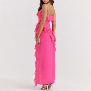 Vestido Maxi con Volantes Color Fucsia, Vestidos Elegantes para Mujer, Vestidos Casuales de Alta Gama para Cena - Product Image 2