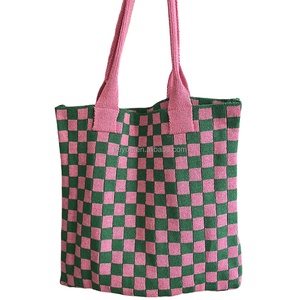 Bolso de punto informal a cuadros rosa y verde para mujer, a la <span class=keywords><strong>moda</strong></span> para todas las estaciones, bolsos de compras a cuadros, bolsos de hombro - Product Image 1