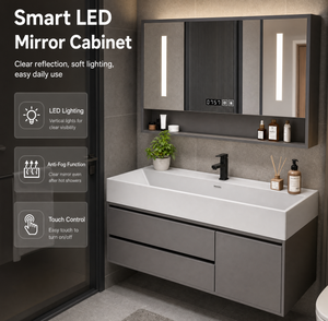 Set <span class=keywords><strong>Mobile</strong></span> <span class=keywords><strong>Bagno</strong></span> Moderno in Legno Massello di Lusso con Lavabo Sospeso - Product Image 2