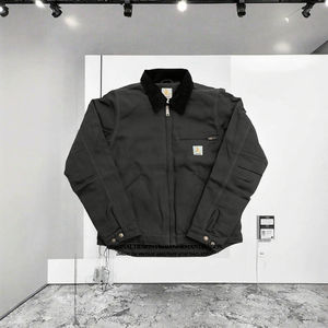 2024 Wholesale Vintage Sporty Worker <b>Jacket</b> Loose Fit Solid Front Logo Stand Collar <b>Canvas</b> Zip Closure Autumn Utility - Product Image 2