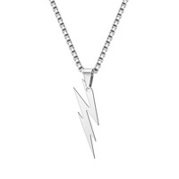 Kalung Liontin Lightning Bolt Pria N143 Rantai Kotak Baja Lapis Emas 18K Hitam Perak Perhiasan Punk HipHop Hadiah Pemakaian Sehari-hari