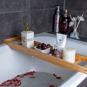 Étagère de rangement rectangulaire autoportante en bambou pour baignoire, 70x14.5x4cm, pour salle de bain et spa - Product Image 3