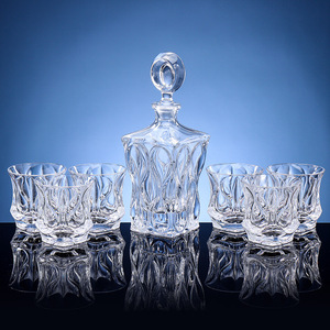 Bohemian Crystal Whiskey Glass Set 301-400ml Decanter With Six Glasses For Serving Liquor - Product Image 1