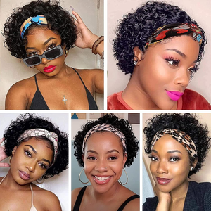 Perruque Courte <span class=keywords><strong>Cheveux</strong></span> Humains Bouclés Afro-Kinky Jerry avec <span class=keywords><strong>Bandeau</strong></span> et Frange pour Femmes Noires – Vente en Gros Usine - Product Image 6