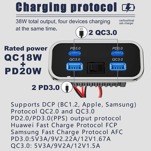 Cargador Rápido de 12/24 Voltios de Fábrica, 4 Puertos, 2QC3.0+2PD3.0 Puertos USB, Enchufe de Cargador <span class=keywords><strong>para</strong></span> Autocaravana, Camping, Autobús, Marino - Product Image 5