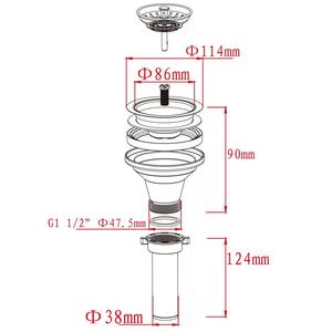 Kit de vidange pour évier de cuisine commercial 3-1/2'' en acier inoxydable 304 avec panier filtrant, installation <span class=keywords><strong>sous</strong></span> plan, surface brossée, embout de tuyau - Product Image 6
