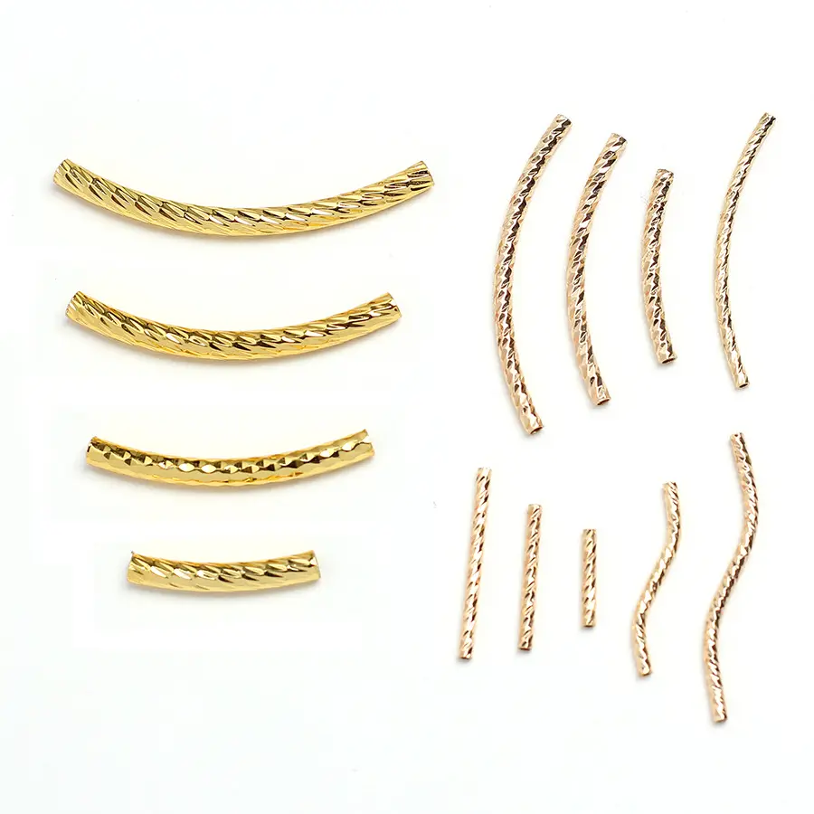 Manik-manik Spacer tabung kerut berlapis emas asli untuk pembuatan kalung gelang perhiasan