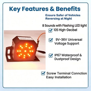 Alarme de recul musicale 8 sons pour grossistes avec lumière LED clignotante 9-36V 80V pour bus, camion-benne, étanche, <span class=keywords><strong>klaxon</strong></span> de recul pour la sécurité routière - Product Image 4