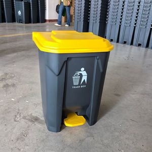 Gray Trash <b>Bin</b> With Yellow Lid Foot Operated Rectangular <b>Large</b> Capacity Indoor Outdoor <b>Kitchen</b> Home Use - Product Image 2