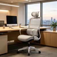 Chaise de bureau moderne à dossier haut en maille avec appui-tête réglable, design ergonomique, fonction pivotante, hauteur réglable
