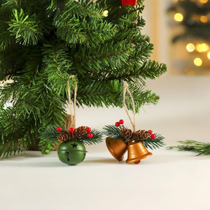 Clochettes de Noël rouges en métal, décorations de style campagnard pour sapin de Noël et couronne, avec décorations en pin - Product Image 3