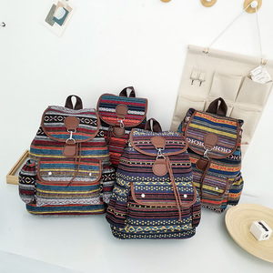 High Quality Ladies Vintage Oxford Backpack Bohemian Style Drawstring Bag Stylish National Fashion Promotional Women's Bag