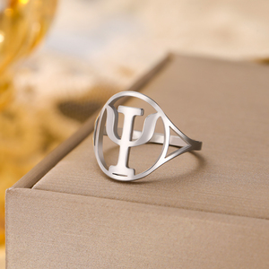 Anillos redondos con símbolo Myshape Psi, anillo de acero inoxidable para hombres y mujeres, letra griega, psicología, psiquiatría, signo médico, regalo de joyería - Product Image 1