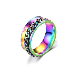 Anillo de Acero Inoxidable con Baño de Oro de 18K y Cadena Cubana Giratoria |   Joyería Hip Hop para Hombre - Product Image 3