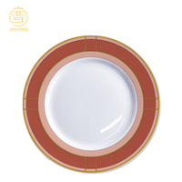 Service de table Renaissance rouge et or, design classique, assiettes en porcelaine fine pour cadeau de mariage et dîner élégant