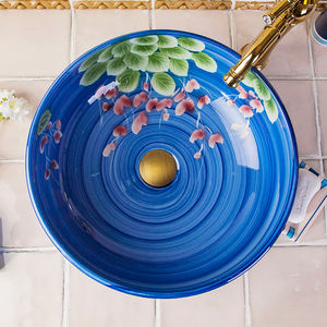 Lavabo de salle de bain européen en émail rétro coloré Lavabo en céramique à motif d'art Jingdezhen - Product Image 4