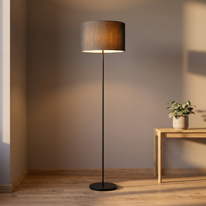 Lámpara de Pie Moderna E27 LED con Poste de Hierro y Pantalla de Tela Negra, Altura Ajustable, Iluminación Decorativa para Dormitorio y Sala de Estar - Product Image 4