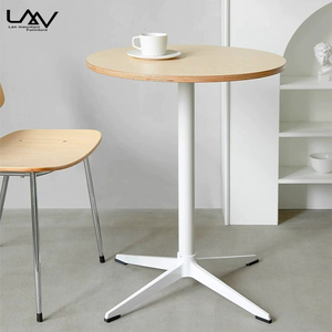 Estilo moderno Hotel <span class=keywords><strong>Restaurante</strong></span> Mesa pequeña redonda Bistro Café Marco de metal Mesa de comedor superior de madera Muebles - Product Image 2