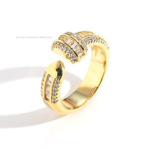 New Hip Hop Open <b>Ring</b> T Square Zircon Geometric Hip Hop <b>Ring</b> - Product Image 1