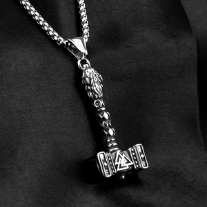 yunnique Vintage Stainless Steel Unisex Viking <b>Thor</b> <b>Hammer</b> Pendant <b>Necklace</b> Geometric Design Gift Jewelry - Product Image 4