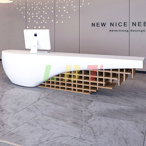 Mostrador de Recepción Ovalado con Incrustaciones de Madera y Fibra de Vidrio, Personalizado con Luz LED, Diseño Contemporáneo, Hecho en Shenzhen - Product Image 2