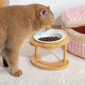 Mangkuk Keramik Tunggal untuk Hewan Peliharaan dengan Alas Kayu Tinggi, Mangkuk Pakan dan Minum untuk Kucing - Product Image 4