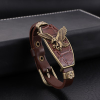 Pulseras de Cuero Estilo Vikingo para Hombre, con Dije de Águila, Estilo Rock Punk, Joyería Masculina para la Muñeca, Longitud Ajustable
