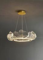 Lustre de salle à manger en fer blanc en forme de feuille de lotus créatif du designer, haute luminosité, villa de luxe, hôtel, acrylique LED