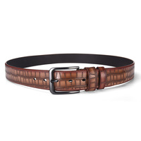Ceinture pour homme en similicuir croco gaufré, boucle carrée mat bronze, accessoire de taille pour le quotidien