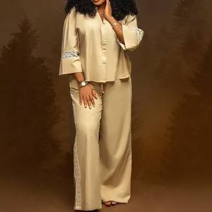 Dames Loungewear Set met Kantversiering, Knoopsluiting, Bell Sleeve Top + Wijde Broek, Casual Huispak, 2-delig, Sehe Fashion - Product Image 1