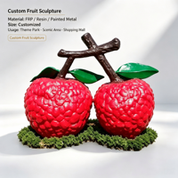 Sculpture artisanale en résine de fruit de litchi, style Chibi, OEM ODM, taille et couleur personnalisées, décoration 3D pour la maison, le bureau, le jardin, le parc, les parcs à thème, les expositions