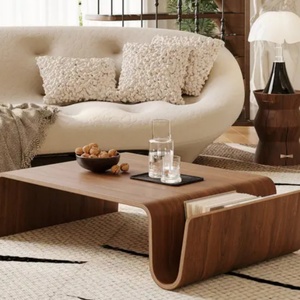 โต๊ะกาแฟไม้สไตล์ร่วมสมัยพร้อมวีเนียร์ไม้โค้ง ดีไซน์เฟอร์นิเจอร์ห้องนั่งเล่นที่มีเอกลักษณ์พร้อมที่เก็บของสำหรับใช้ในบ้าน - Product Image 3