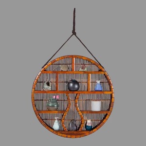 Antique Style Hanging Bamboo Display Shelf Polygon Wall Mounted Storage Rack For Living Room Decor - Product Image 3
