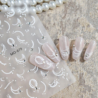 Autocollants pour ongles de manucure française style luxe léger avec perles, strass et motifs de perles élégants blanc pur