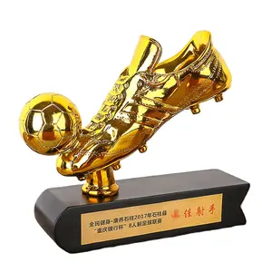 New support engraved resin crafts player scorer trophy bar club ornaments soccer trophy golden boot award