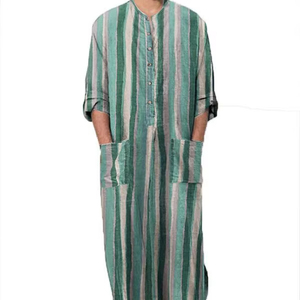 Abbigliamento mediorientale di alta qualità tuta a maniche lunghe abito islamico islamico da uomo a righe stampato abito musulmano - Product Image 1