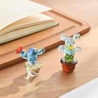 Décoration mignonne en verre soufflé à la main en forme de cactus, ensemble de figurines miniatures de plantes succulentes en pot pour cadeau, jardin féerique et collection