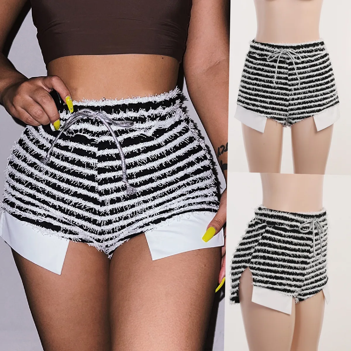 YY22423 New Design Wholesale Drawstring Sexy Hot Selling Pants Striped Spring Women's Shorts