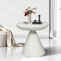Mesa Auxiliar de Terrazo con Pedestal de MgO, Mesa de Centro Móvil para Interiores y Exteriores, Patio, Sala de Estar, Moderna, Minimalista y Duradera