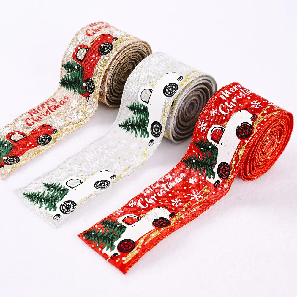 5*500 cm Christmas Ribbon Printed Grosgrain Ribbons for Gift Wrapping Wedding Decoration Hair Bows DIY